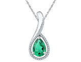 1.85 Carat (ctw) Lab-Created Emerald Drop Pendant Necklace in Sterling Silver with Chain